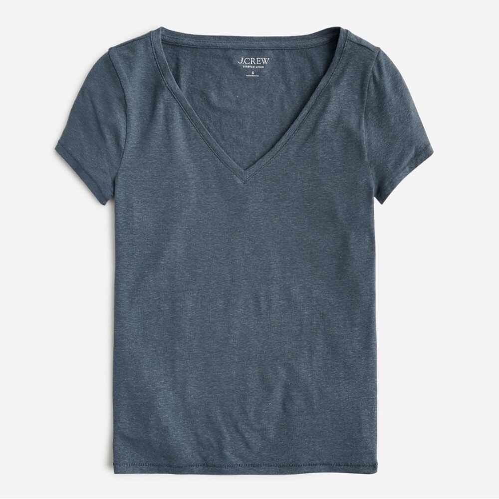 NWT J. Crew Dark LINEN BLEND V-Neck Tee